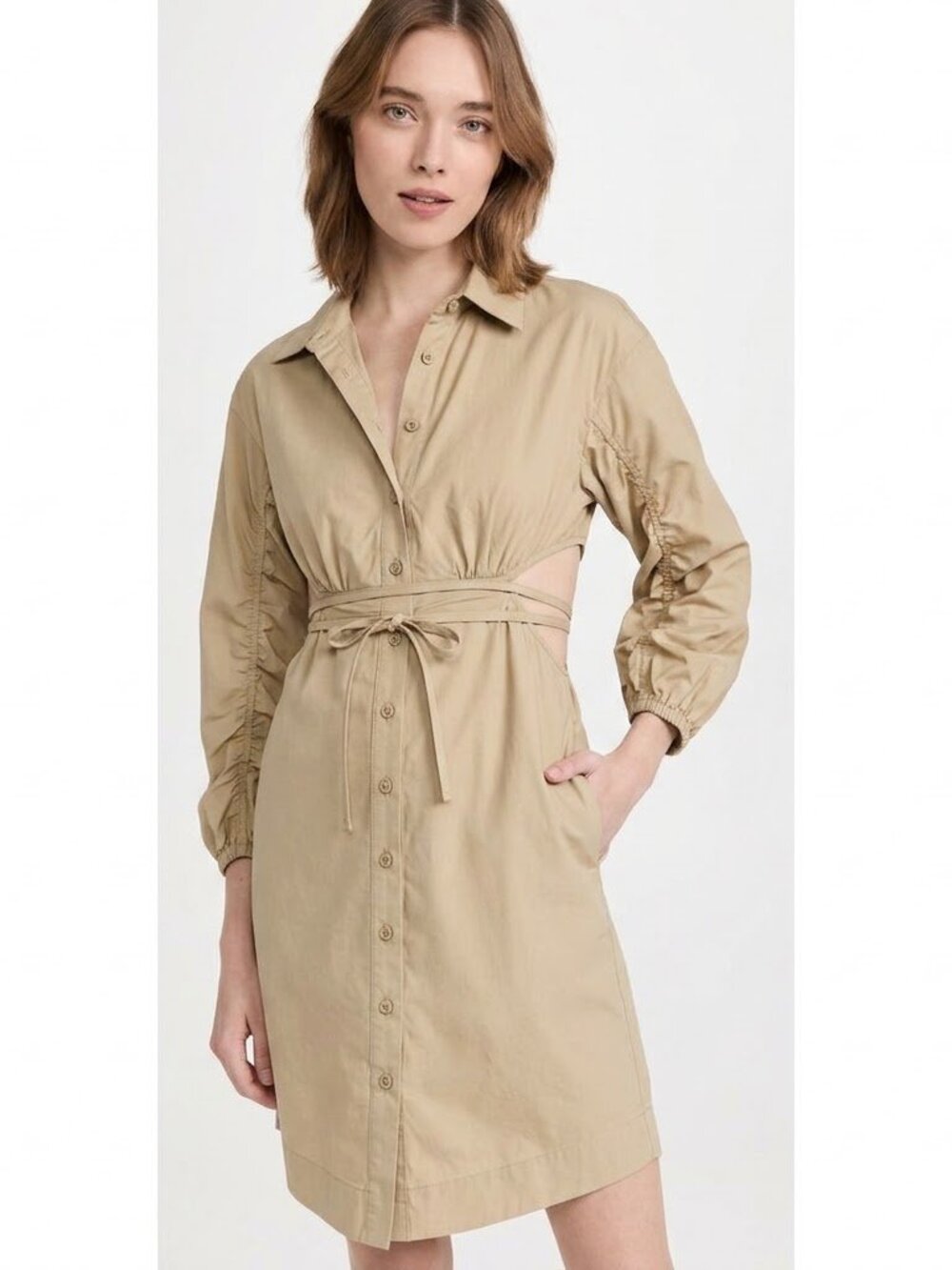 Derek Lam 10 Crosby Jayce Cutout Shirt Dress Light Khaki Size 8 NWT $395